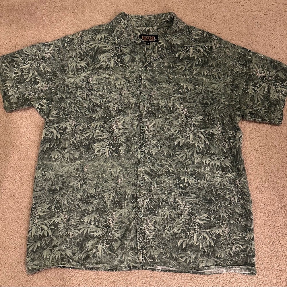 Green Weed Leaf Botanical Men's Casual Shirt